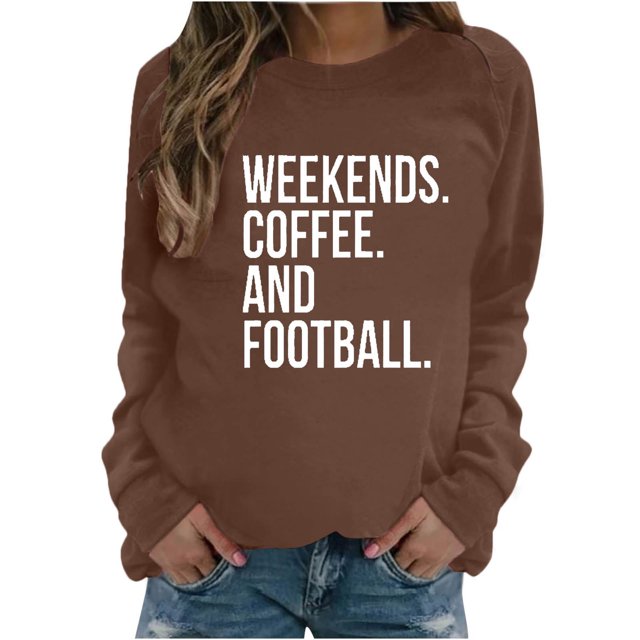 Pisexur Chandails en Molleton pour Femmes Imprimé Graphique Lettre Chandails en Molleton de Football pour Femmes Chandails en Molleton d'Automne Décontractés Col Rond Chandails en Molleton Manches Longues pour Femmes Blouses Coupe Ample Pull Tops