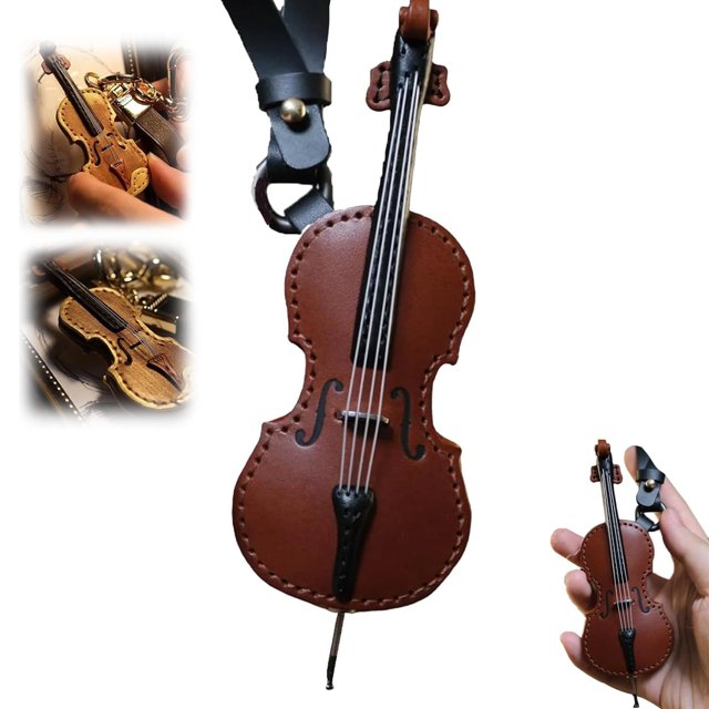 Crafted Leather Violin & Keychain Miniature Musical Instrument Keychain Style Leather Keychain