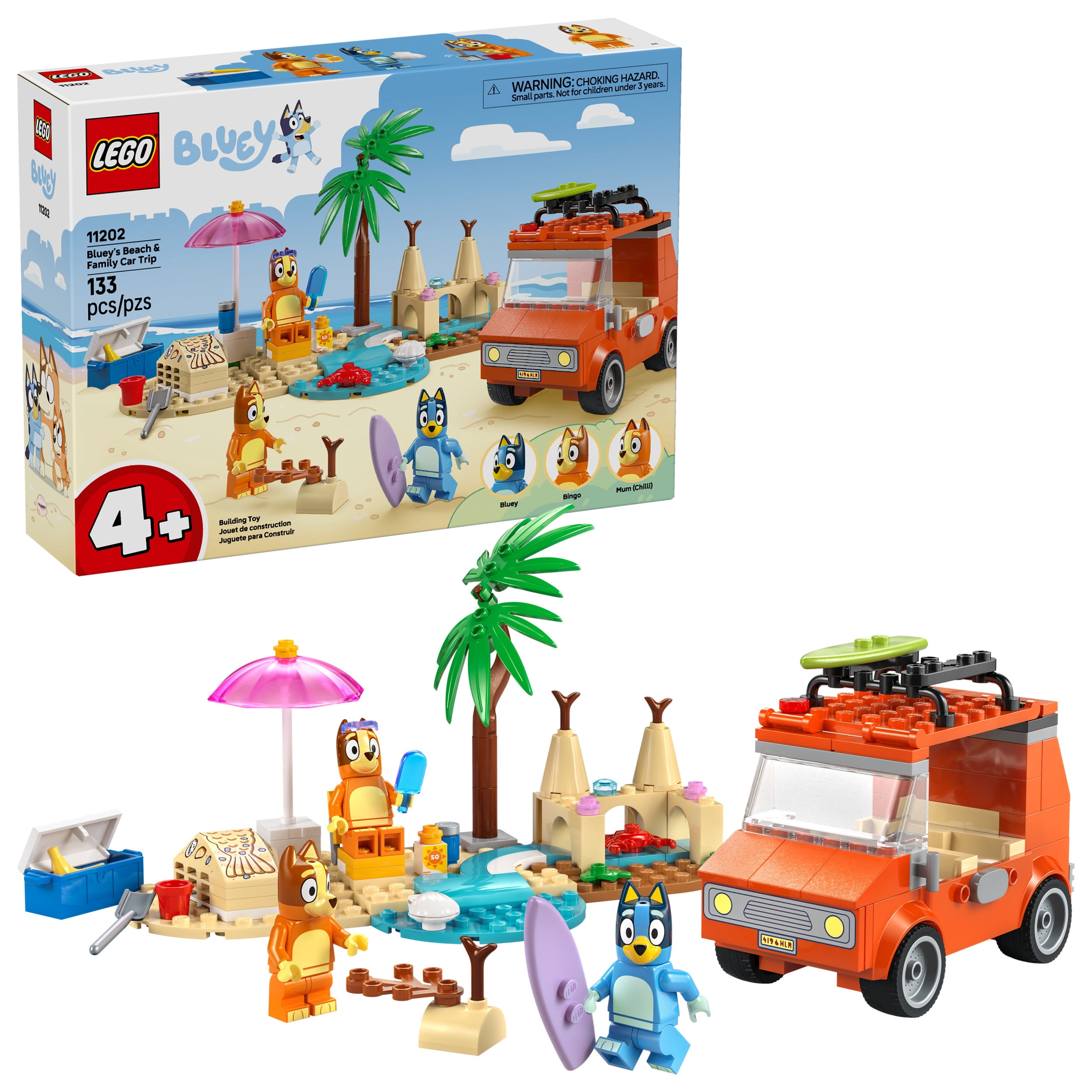 LEGO Bluey: Bluey’s Beach & Family Car Trip - Toddler Learning Toy for Kids 4+ - Includes Bluey, Bingo, and Mum Minifigures - Birthday Gift For Boys and Girls, Ages 4+ - 11202