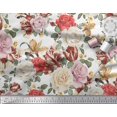 thumbnail image 3 of Soimoi Tissu Voile de Coton Blanc Feuilles & Roses Imprimé Floral 1 Yard 56 Pouces de Large, 3 of 3