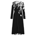 thumbnail image 3 of Erwazi Robe Midi à Manches Longues pour Femmes, Col Rond, Plissée, à Volants, Ligne A, Fluide, Printemps Automne, Décontractée, avec Poches, 3 of 4