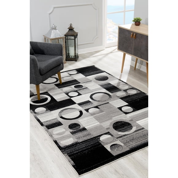 Rug Branch Zamani 3' x 5' (2'8" x 5') Black/Grey Geometric Indoor Doormat Rug, Contemporary, Medium Pile, Stain-Resistant Entry Carpet - Front Door, Mudroom, Hallway and Kitchen