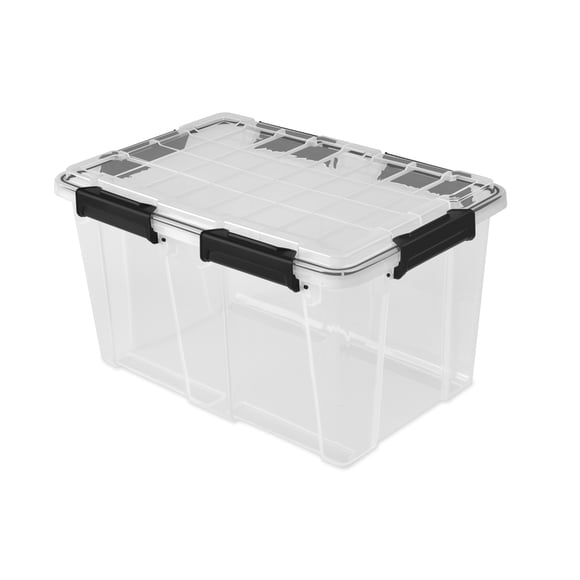 Sterilite 51 L Gasket Box, WaterProof Clear Plastic Storage Bin with Lid, Gasket Seal and Durable Latches, Black