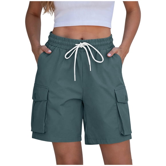 Fsgntruao Women Solid Color Clothing With Elastic Casual Elastic Pockets Five-Point Four Pockets Pants Overalls