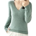 thumbnail image 2 of EGNMCR Chandail à Col Rond Mode Femme Décontracté Col Semi-Montant Couleur Unie Ample Base Tricoté Chandail Femme Blouse Polyester, 2 of 4