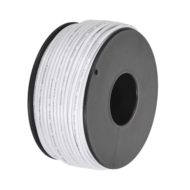 Uxcell 20AWG Stranded Wire Hookup 30M/100ft White, Electrical Wire UL1007 Spool