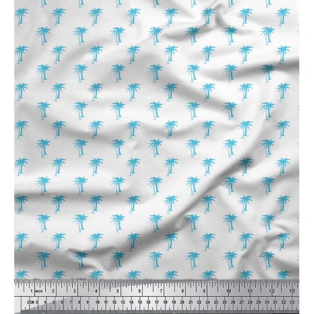 Soimoi Blue Rayon Fabric Palm Tree Decor Fabric Printed Yard 42 Inch Wide