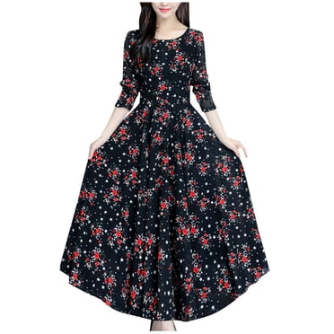 Robe de Plage Fleurie pour Femmes à Manches Longues, Décontractée, de Fête, Vintage, Bohème