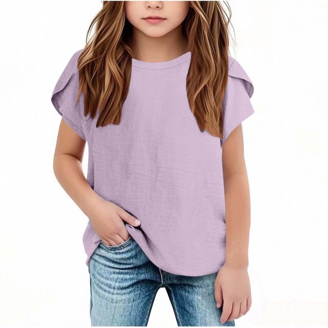 RXIRUCGD 2025 Vêtements d'Été pour Enfants Nouveaux T-Shirts d'Été pour Enfants Manches Raglan Manches Courtes T-Shirt Graphique Col Rond Haut T-Shirt Filles Tee Décontracté Haut