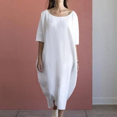 Meichang Robes Décontractées pour Femmes Été Coupe Ample Coton Lin Robes Maxi Unies Manches Courtes Encolure Dégagée Robes avec Poches Robes Longues Fluides Noir TTTG