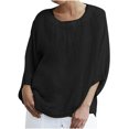 thumbnail image 2 of Offres d'Économies d'Été Cagogo Tuniques Amples pour Femmes en Liquidation à Moins de 10 $ Hauts d'Été Coton Lin T-Shirt à Manches 3/4 Col Ras du Cou Basique Tendance Blouses de Printemps Cadeau d'Anniversaire, 2 of 6