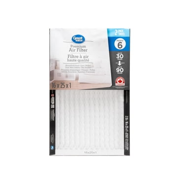 Filtre à air 16 x 25 x 1 Great Value Merv 6, 2 paquet