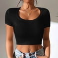 thumbnail image 2 of AherBiu Crop Tops pour Femmes Manches Courtes Col Rond Extensible Slim Serré Sortie Yoga Gym Tops T-Shirts, 2 of 7