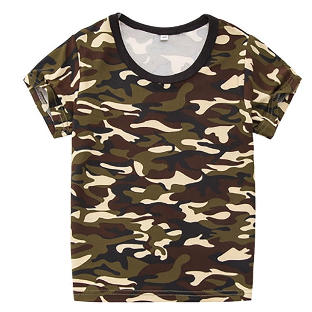 PMVFHDE T-Shirt Camouflage à Manches Courtes pour Garçons et Filles avec Imprimé Graphique, Col Rond, Haut Décontracté pour Enfants Design Unisexe Séchage Rapide Café, 9-10 Ans
