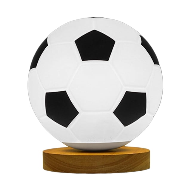 Milaget 3D Football Lamp Night Light Dimming Solid Wood Base Small Table Lamp Warm White Flat Base