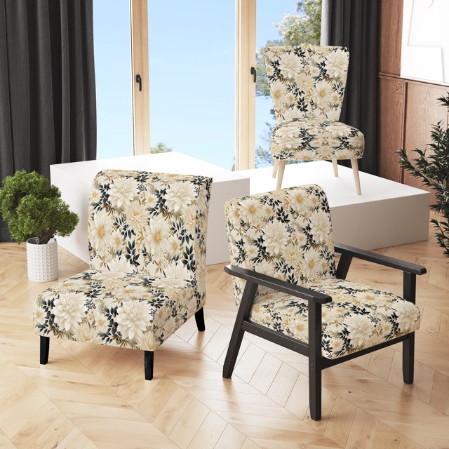 Designart « Carnation Cosmos II » Fauteuil d'Appoint Rembourré Blanc à Motif Floral - Fauteuil de Style Champêtre pour Salon