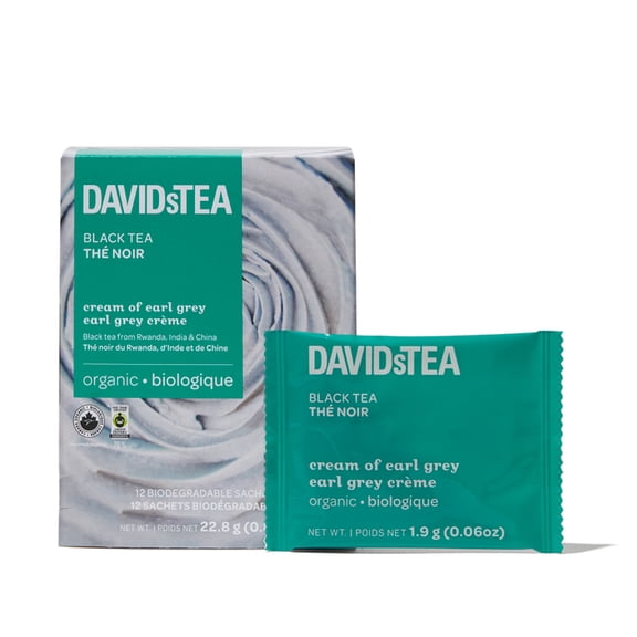 DAVIDsTEA - Black Tea - Pack of 12 Individually Wrapped Sachets - Organic Cream of Earl Grey Tea