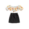 thumbnail image 1 of Sylvamorning Kids Flower Print Neck Short Sleeve Tops+Solid Color Denim Skirt, 1 of 7