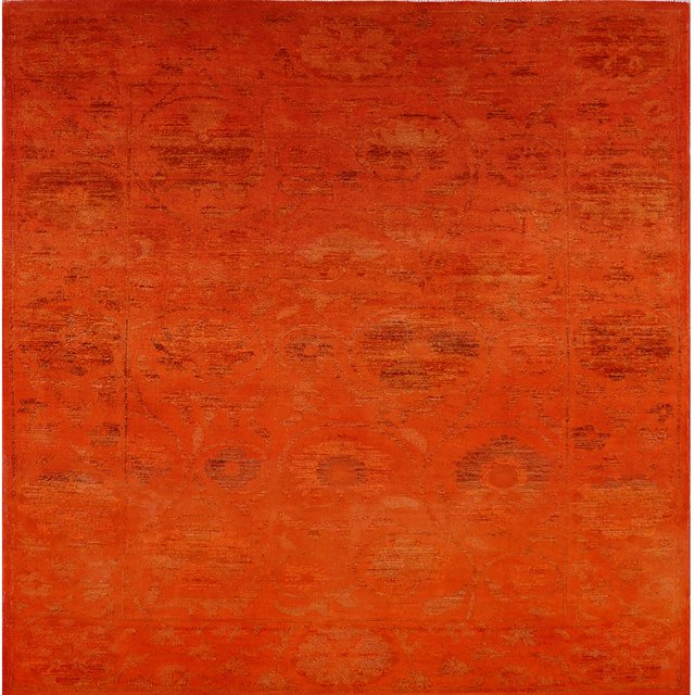 Ahgly Company Indoor Square Mid-Century Modern Red Oriental Area Rugs, 7' Square