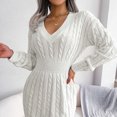 thumbnail image 4 of Vêtements d'Hiver pour Femmes Robe Chandail Tricotée Moulante à Col en V avec Sac à la Taille pour l'Automne et l'Hiver pour Femmes, 4 of 7
