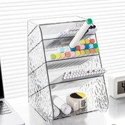 Qiopertar Desktop Pen Holder, Transparent Desk Organizer with Compartments, Stationery Box for Office Cosmetics