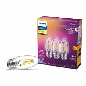 Philips LED Ultra Definition 40W Chandelier (B11) Medium Base (E26) Soft White WarmGlow Glass Clear 3-Pack