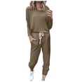thumbnail image 1 of Mrat Two Piece Sweater Sets for Women 2 Piece Jogging Sets Solid Polyester Long Sleeve Sweatsuits Sets Two Piece Track Suits Drawstring High Waist Pants Set Comfy Outfits E-Coffee L, 1 of 5