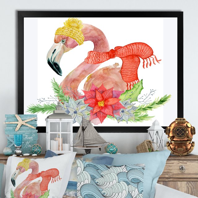 Designart Lama de Noël Prêt pour Santa II Art Mural Encadré Tropical