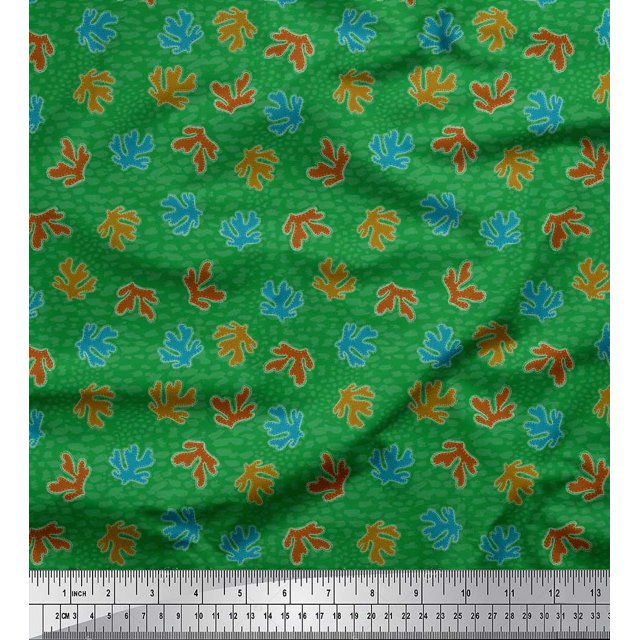 Soimoi polyester Crepe Fabric Coral Ocean Decor Fabric Printed Yard 42 Inch Wide