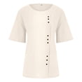 thumbnail image 4 of Timegard Cotton Linen Tops for Women Plus Size Round Neck Button Tunic Tops Casual Lightweight Blouse, 4 of 5