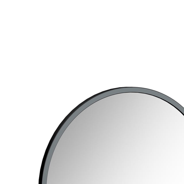 A&E Bath and Shower Brewery Black 28 Bathroom Mirror with a round black matte powder-coated metal frame, fully assembled and ready to hang with included hooks and brackets, designed to enhance bathroom or vanity decor.