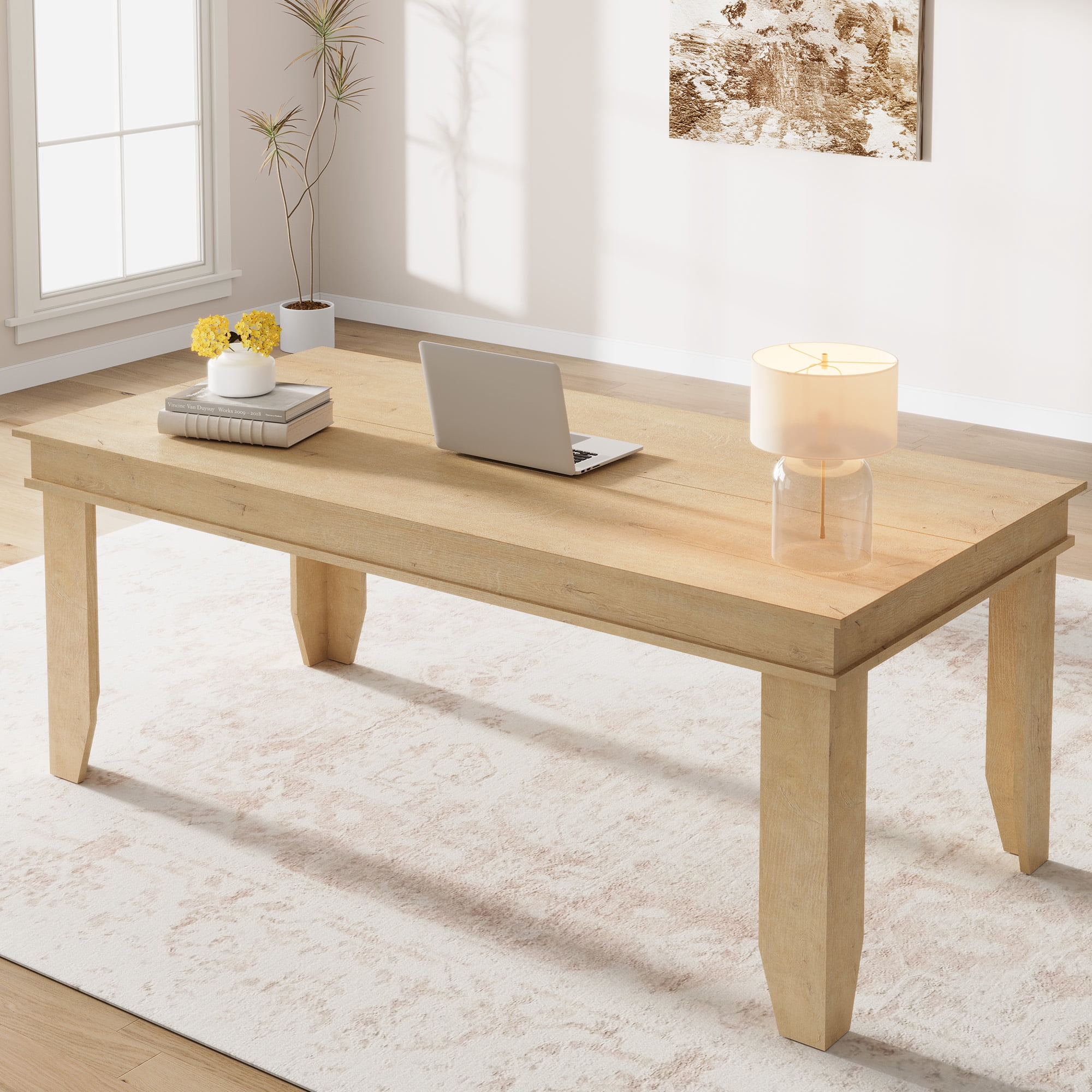 Farmhouse Dining Table for 6-8 People, 71 in Long Kitchen Tables with Wooden Sturdy Frame, for Dining Room, Kitchen
