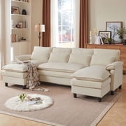 Soscana U Shaped Cloud Couch Sectional Sofa 4 Seat with Double Chaise, Modern Linen Sofa with Waist Pillows for Living Room Apartment Office Studio,Beige