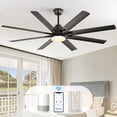 thumbnail image 1 of Sofucor 66" Modern Black Ceiling Fan with LED Light, Phone App, Remote, and Voice Control, 1 of 11