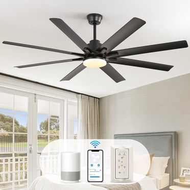 Sofucor 66" Modern Black Ceiling Fan with LED Light, Phone App, Remote, and Voice Control