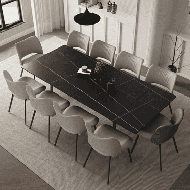 NessCarsti Modern Living Extendable Dining Table, 62.9"-94.4", Sintered Stone, Black (1 Count)