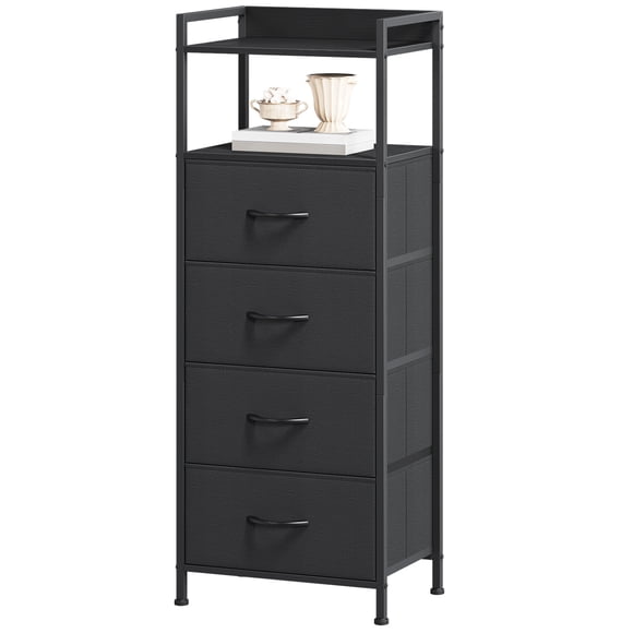 Eunos Table de Nuit Haute Noire, Commode Verticale à 4 Tiroirs en Tissu pour Chambre, Salon, Couloir