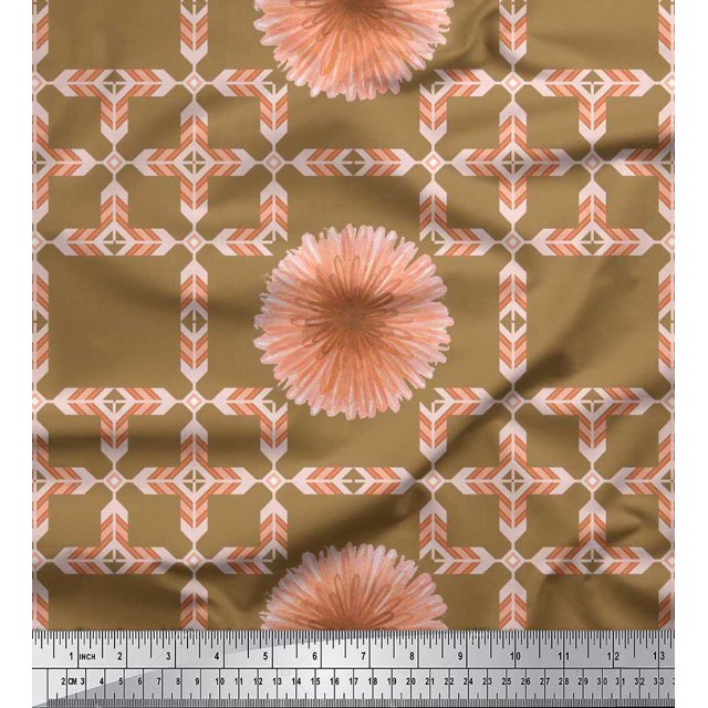 Soimoi Modal Satin Fabric Artistic Flower & Arrow African Printed Fabric 1 Yard 42 Inch Wide