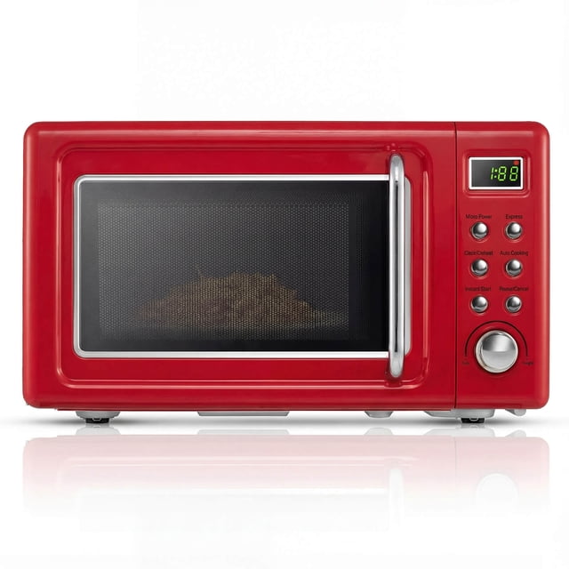 Costway 0.7 Cu.ft Retro Countertop Microwave Oven 700W LED Display Glass Turntable Red