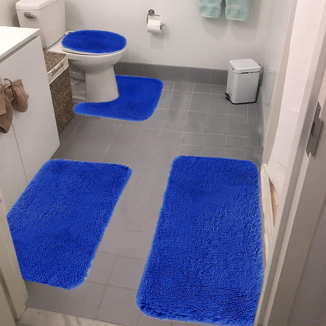Solid Color Bath Mats 4 Set Bathroom Rugs For 4 Pcs Toilet Mats Universal Soft Comfortable Water Absorption Non-Slip Thick Machine Washable Easier To Dry Dark