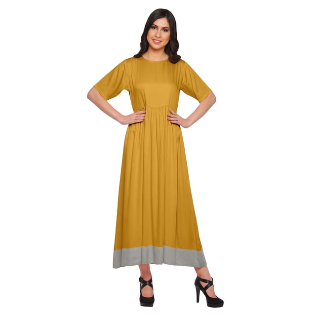 Moomaya A Line Cotton kurti For Women Pleated Long Designer Solid Anarkali Dress