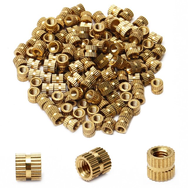 Wekity M4x6mm Female Thread Knurled Nuts,200PCS Hx6mm OD Brass Threaded Insert Embedment Nuts Hydraulic Welded Joint Injection Molding Assortment Kit for 3D Printing Injection Molding-0621