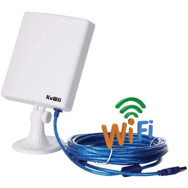 KuWFi Adaptateur de Réseau Wi-Fi Extérieur à Longue Portée, Antenne 14 dBi à Haut Gain Câble 5 m Adaptateur USB Sans Fil Signal Stable depuis l'Extérieur