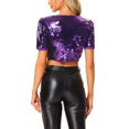 thumbnail image 3 of INSPIRE CHIC Women's Sequin Puff Short Sleeve Open Front Party Crop Cardigan M Purple, 3 of 6