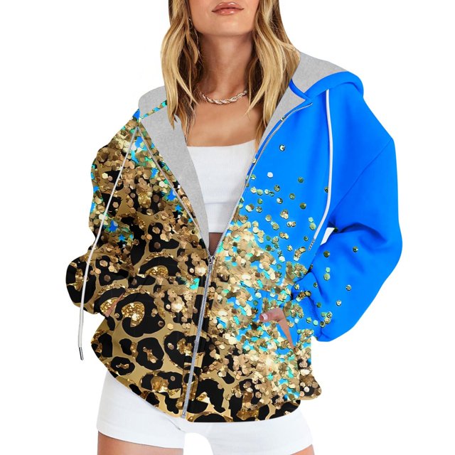 Chandails à Capuche Zippés pour Femmes Rabais de 50 % en Liquidation Blouse Imprimée Mode Hauts à Manches Longues Chandail Poches à Capuche