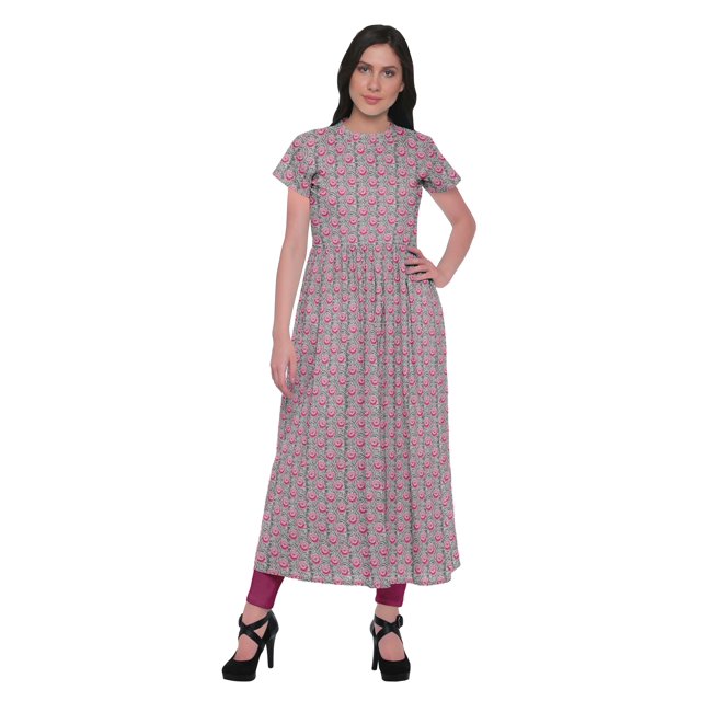 Moomaya Kurta à Manches Courtes Tunique d'Été Imprimée Kurtis à Fente avant pour Femmes