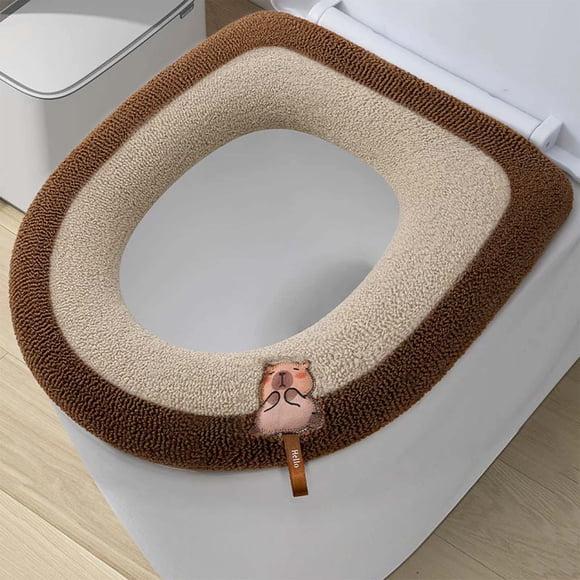 ZZkhGO Siège de Toilette Domestique, Housse de Toilette Tricotée Épaissie, Ensembles Lavables Doux et Chauds pour Salle de Bain Hiver
