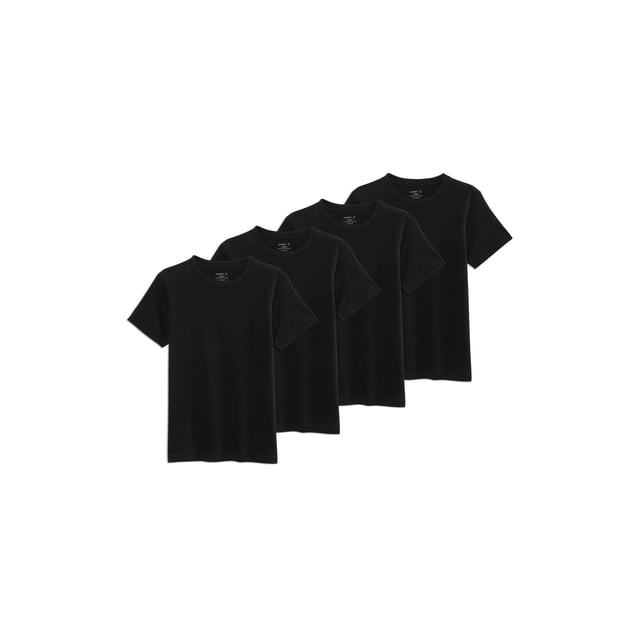 Jockey T-Shirt à Col Rond pour Garçons en Coton 100 % - Lot de 4 en Noir, Conçu pour les Garçons avec une Coupe Décontractée et la Technologie StayNew pour Réduire le Boulochage et la Décoloration. Doté de la Technologie Staycool+ pour un Confort Qui Évacue l'Humidité et Qui Rafraîchit, Parfait pour les Activités. Comprend Quatre t-shirts pour Garçons Lavables à la Machine, Importés.
