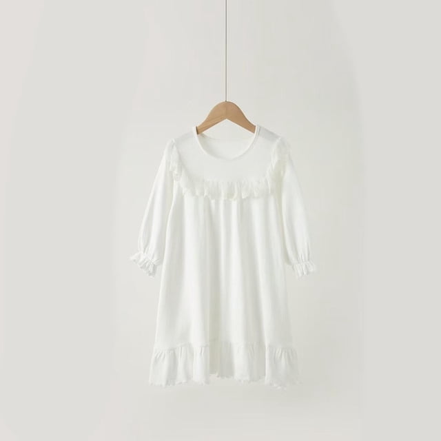 TIMIFIS Robe de Nuit Blanche à Manches Longues pour Tout-Petites Filles, Col Rond, Fluide, Confortable, Couleur Unie, Tenue de Nuit Décontractée, Douce et Légère, Robe de Pyjama de Sommeil, Tenue de Nuit Stylée pour Enfants, pour 3-15 Ans
