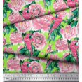 thumbnail image 3 of Soimoi Rayon Fabric Leaves,Rose & Parrot Bird Printed Fabric 1 Yard 42 Inch Wide, 3 of 3